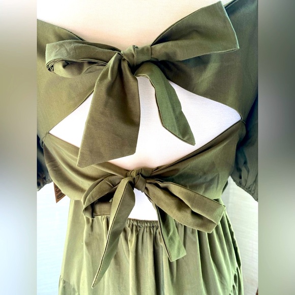 “Just Found”Olive Green Tiered Dress with Tied back Closure - Picture 5 of 9
